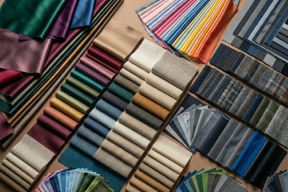 Multicolored striped fabric samples